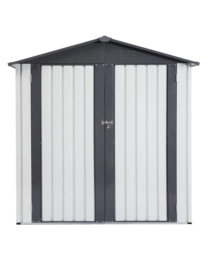 Mondawe 6X4X6Ft Garden Metal Outdoor Storage Shed Outdoor Storing Tools Rainproof Hinge Door Version