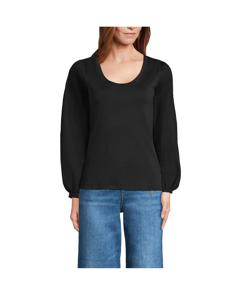 Lands' End Women's Supima Interlock Scoop Neck Blouson Sleeve Top