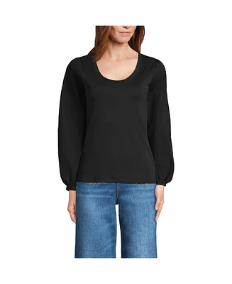 Lands' End Women's Supima Interlock Scoop Neck Blouson Sleeve Top