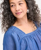 Style & Co Petite Flutter-Sleeve Chambray Top, Exclusively at Macy's