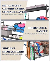 Mythinglogic Weight Capacity Sports Storage Garage Organizer for Balls Yoga Mats Multifunction Equipment Rack