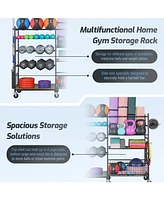 Mythinglogic Weight Capacity Sports Storage Garage Organizer Dumbbells Kettlebells Lifting Rod Multifunction Equipment Rack