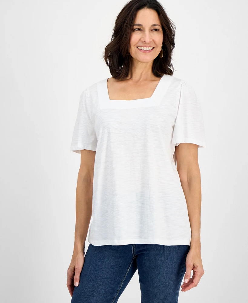 Style & Co Women's Solid Square-Neck Flutter-Sleeve Top, Exclusively at Macy's