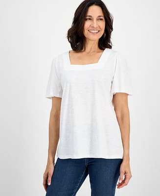 Style & Co Women's Solid Square-Neck Flutter-Sleeve Top, Exclusively at Macy's