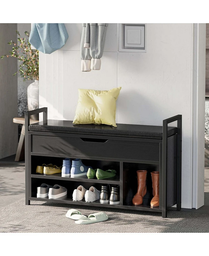 Shoe Storage Bench, Metal and Board Bench for Entryway