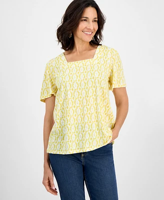 Style & Co Women's Printed Square-Neck Flutter-Sleeve Top, Exclusively at Macy's