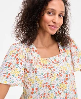 Style & Co Petite Madison Ditsy Square-Neck Top, Exclusively at Macy's