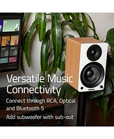 Fluance Ai41 Powered 2-Way 2.0 Stereo Bookshelf Speakers with Speaker Stands 5" Drivers 90W Amplifier for Turntable Bluetooth 5 Wireless Music Streami
