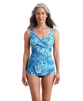 ShapeSolver by Mimi Flamingo Women's Barcelona Blues Crossover Sarong One Piece Swimsuit