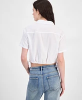 Ultra Flirt Juniors' Cropped Stripe Side-Tie Blouse