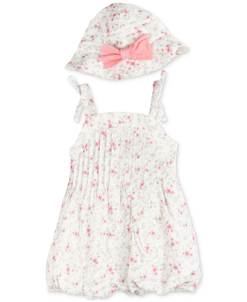 Rare Editions Baby Girls Floral-Print Bubble Romper & Hat, 2 Piece Set