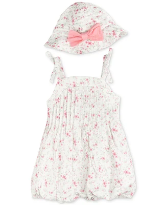 Rare Editions Baby Girls Floral-Print Bubble Romper & Hat, 2 Piece Set