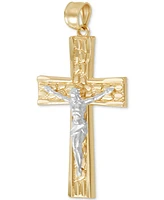 Men's Nugget Motif Christ Figure Crucifix Pendant in 14k Two-Tone Gold