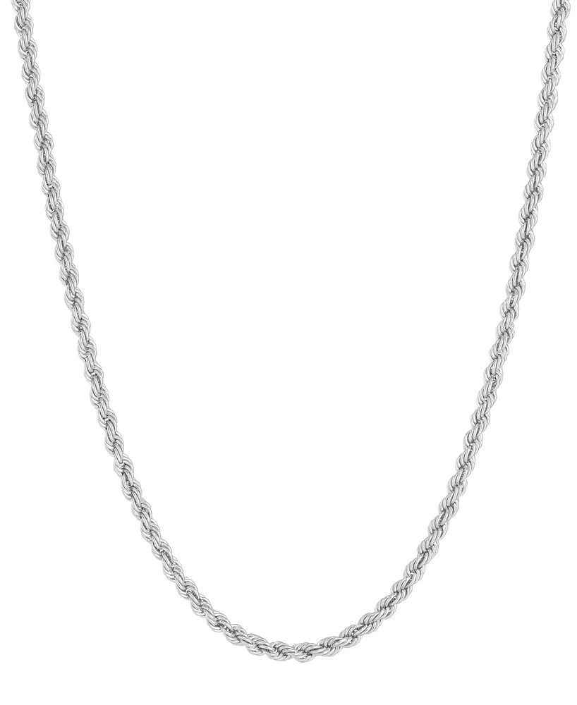 Italian Gold Polished Glitter Rope Link 22" Chain Necklace in 14k White Gold