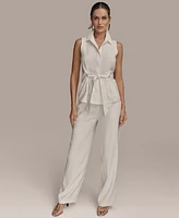 Donna Karan New York Women's Sleeveless Tie-Front Collared Shirt