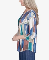 Alfred Dunner Women's Summer Solstice Abstract Stained Glass Crew Neck Top