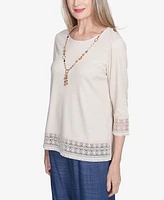 Alfred Dunner Women's Summer Solstice Lace Trimmed Knit Top