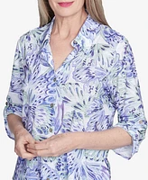 Alfred Dunner Women's Santa Fe Abstract Butterfly Button Front Top