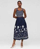 Avec Les Filles Womens Cotton Embroidered Square Neck Tank Top Midi Skirt