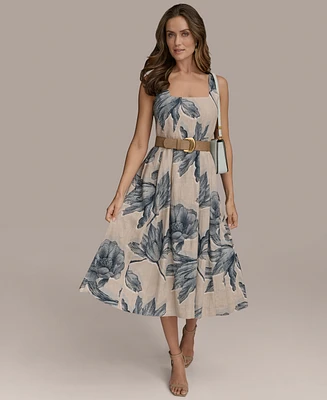 Donna Karan New York Women's Sleeveless Linen-Blend Belted Dress