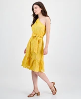Anne Klein Women's Jacquard One-Shoulder Belted Dress