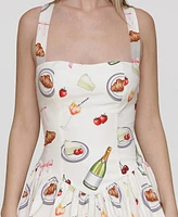 Avec Les Filles Women's Printed Drop-Waist Flounce Romper Dress