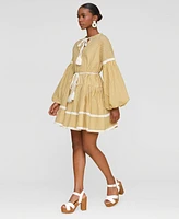 Avec Les Filles Women's Cotton Lemon-Print Split-Neck Prairie Mini Dress