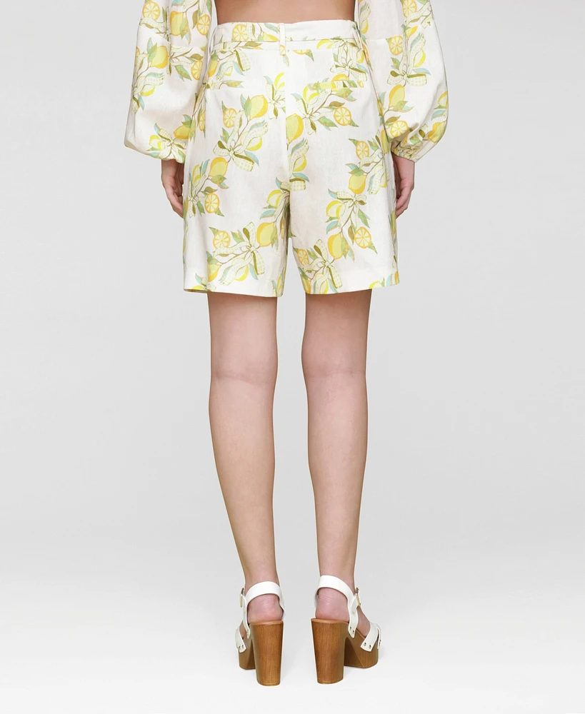 Avec Les Filles Women's Printed Pleat-Front Belted Shorts