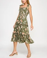 Trixxi Juniors' Tie-Shoulder Floral-Print Midi Dress