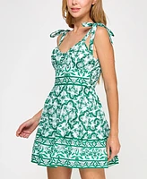 Trixxi Juniors' Printed Tie-Shoulder Cotton Mini Dress
