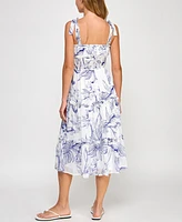 Trixxi Juniors' Printed Tie-Shoulder Midi Dress