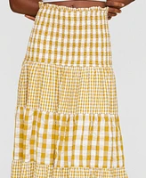 Avec Les Filles Women's Cotton Check Tiered Smocked-Waist Maxi Skirt