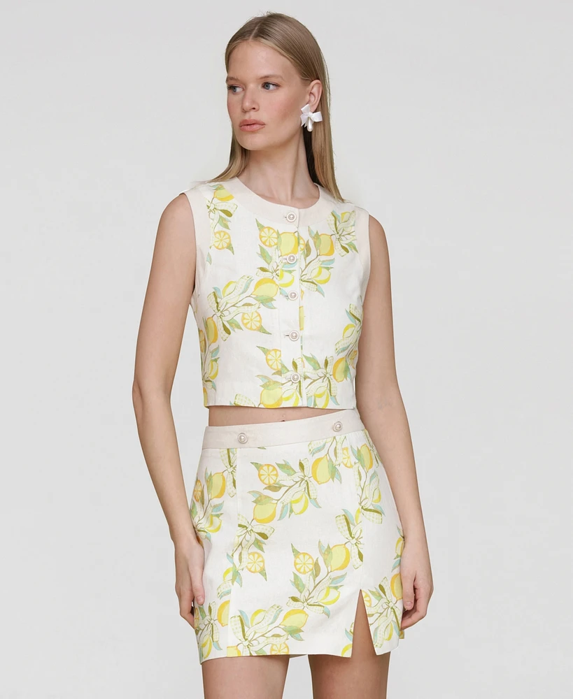 Avec Les Filles Women's Sleeveless Button-Front Top