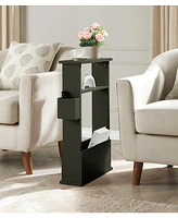Kings Brand Furniture Zeke Narrow Side Table with Storage Shelf - Modern Sofa End Table, Small Nightstand Magazine Rack (Lemon Pepper)