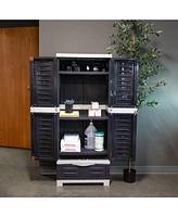 Lockable Storage Cabinet - Indoor or Outdoor Utility Storage Cabinet with 3 Adjustable Shelves - 57.5" H - Garage, Office, Home, Laundry Room