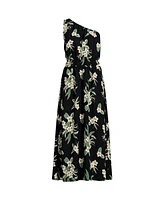 Lands' End Women's Creaseless One Shoulder Midi Dress