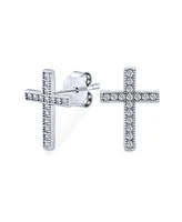 Bling Jewelry Traditional Religious Cz Stud Earrings, Micro Pave Cross, Sterling Silver Cubic Zirconia