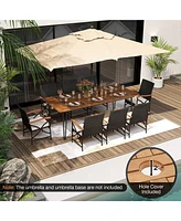 Gymax 9 Pcs Outdoor Patio Dining Set Armchairs Set of 8 & Acacia Wood Square Table