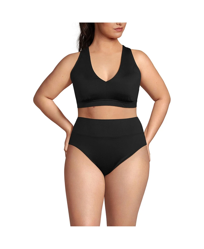 Lands' End Plus V-Neck Tankini and High Waisted Bottom Swimsuit Set
