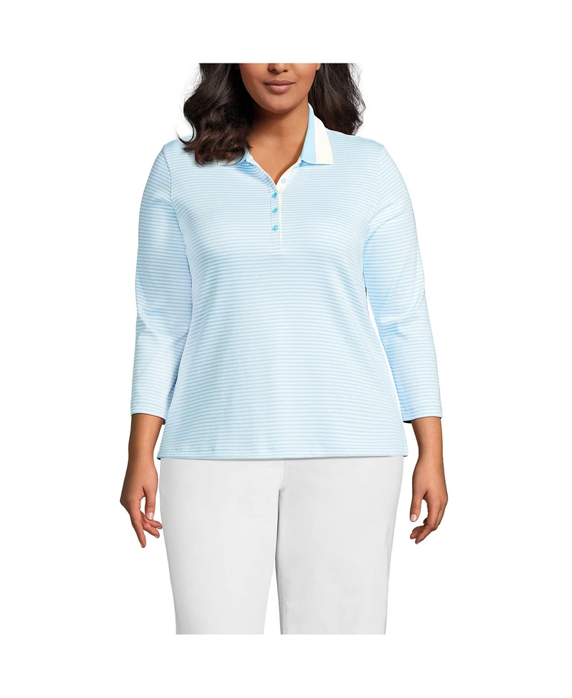 Lands' End Plus Supima Cotton 3/4 Sleeve Polo Shirt