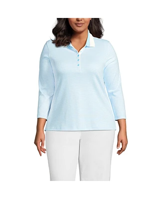 Lands' End Plus Supima Cotton 3/4 Sleeve Polo Shirt
