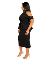 Buxom Couture Plus Cut-out Shoulder Peplum Midi Dress