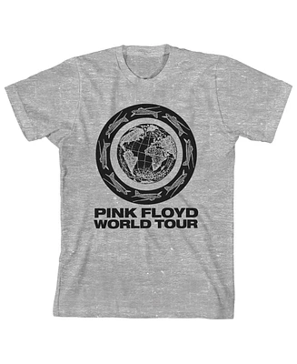 Pink Floyd Boys World Tour Earth & Planes Crew Neck Short Sleeve Athletic Heather T-shirt -Xl