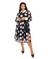 Buxom Couture Plus Contrast Collar Polka Dot Shirt Dress