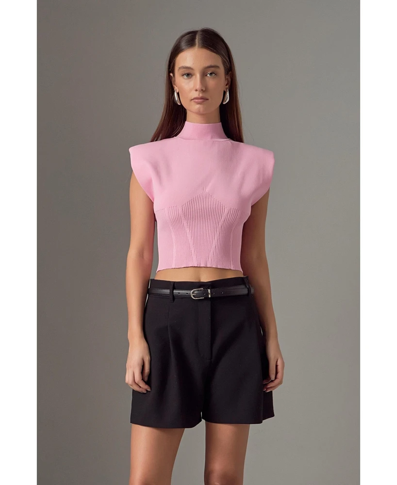 endless rose Women's Mock Neck Padded Knit Top