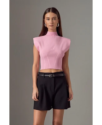 endless rose Women's Mock Neck Padded Knit Top