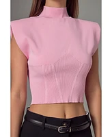 endless rose Women's Mock Neck Padded Knit Top