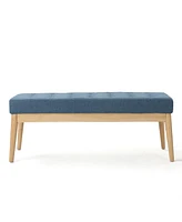 Mid Century Modern Upholstered Bench with Button Tufting and Birch Wood Legs for Dining Room, Hallway, or Office-The Pop Home