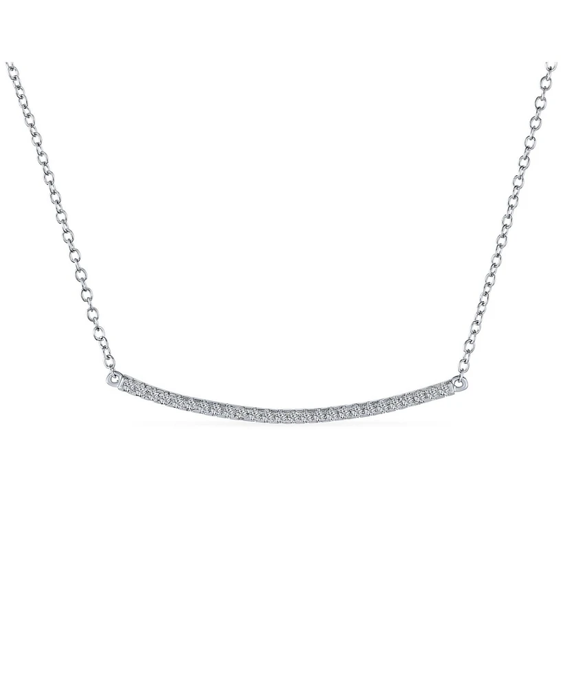 Bling Jewelry Minimalist Modern Cz Bar Sideways Pendant Necklace in Sterling Silver