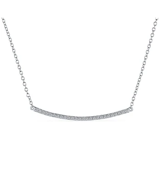 Bling Jewelry Minimalist Modern Cz Bar Sideways Pendant Necklace in Sterling Silver